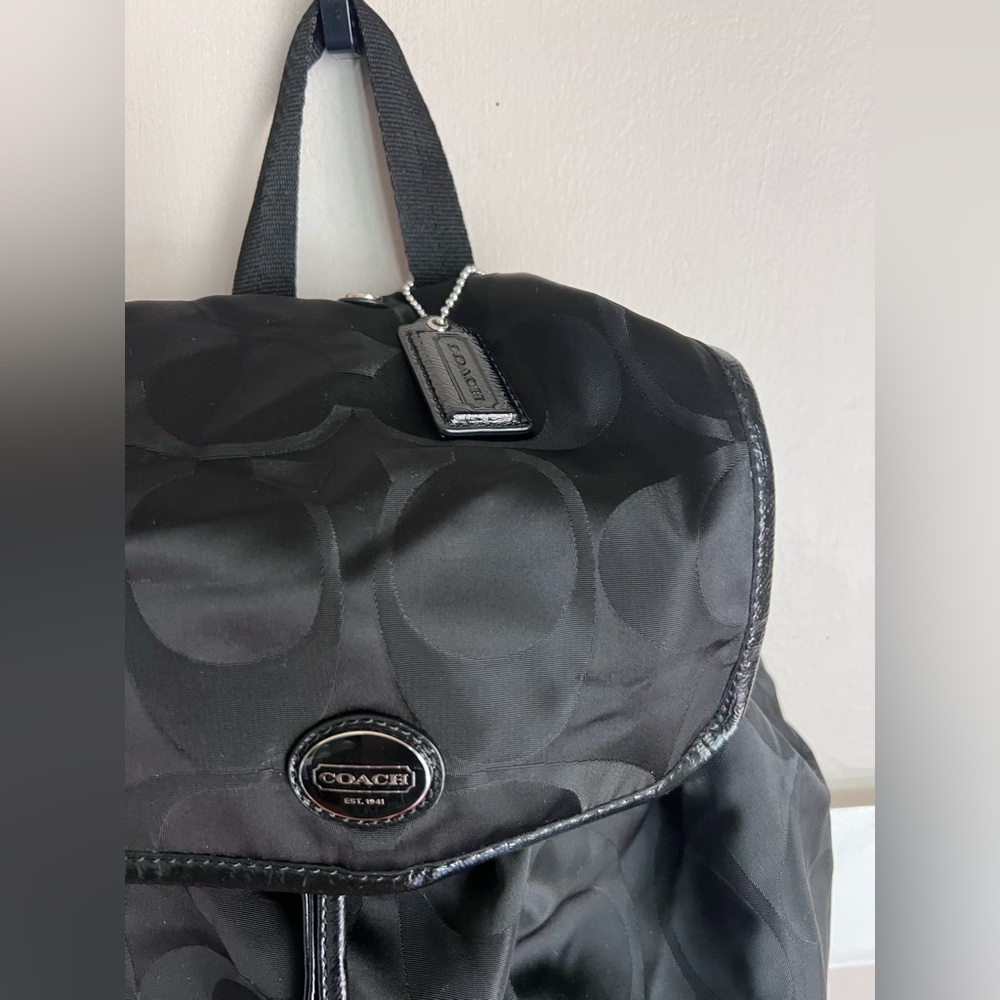 Coach Rucksack EC-22300 Black Signature F77350 Good Condition Canvas Leather - Picture 5 of 13